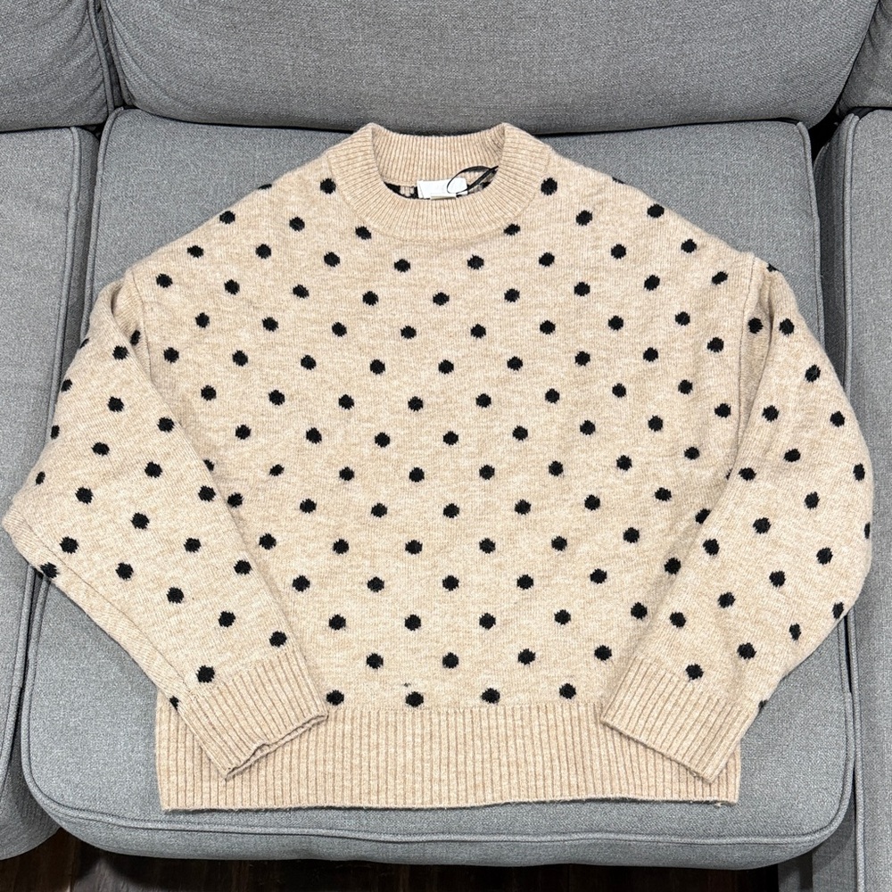 H&M Tan Crewneck Sweater with Black Dots